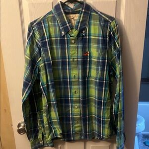 Hollister Blue and Green Plaid Button Down Shirt